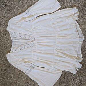 O'Neill Small Cream 3/4 Sleeve Ruffled Blouse Country Coastal